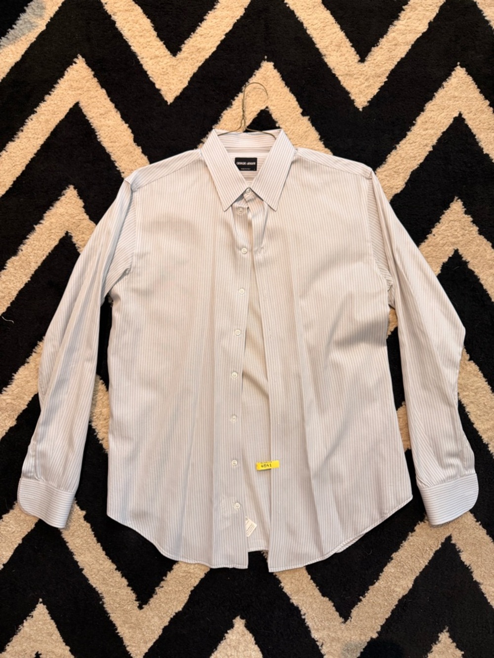 Giorgio Armani Mens White, Gray and Light Blue Pinstripe Dress Shirt